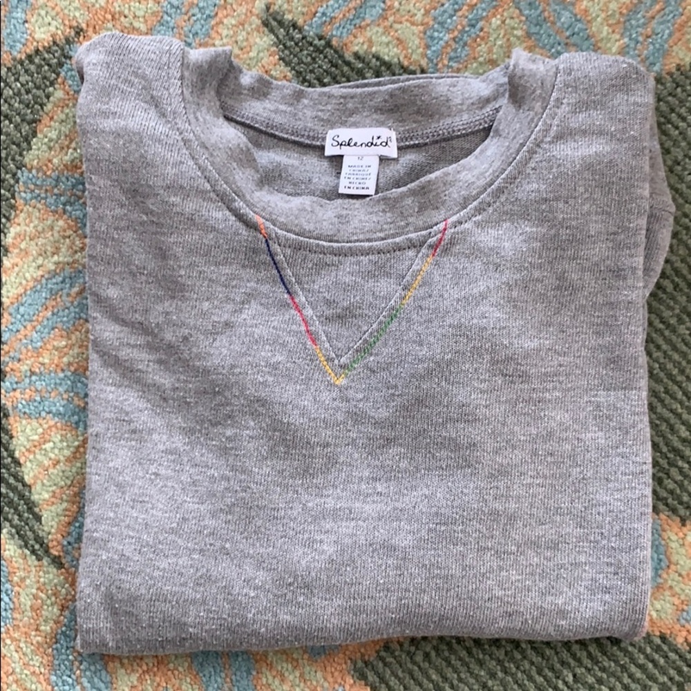 Girls cute grey top with multi-colored stitching